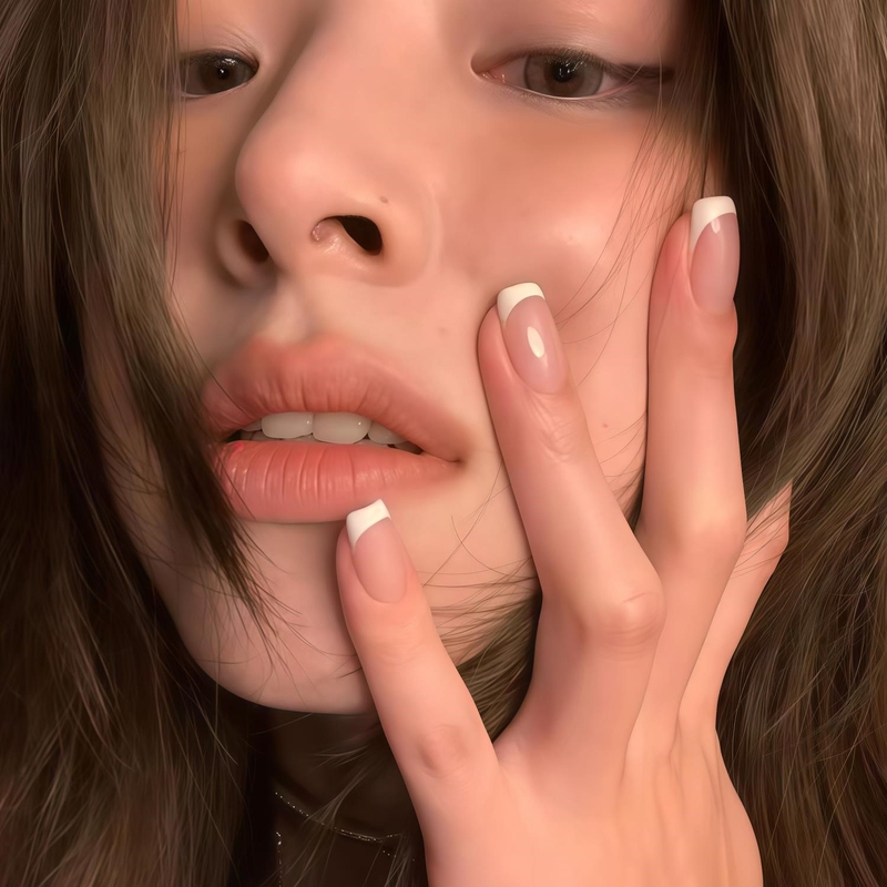 Nude Color with White Edges, French Style, Handmade Wearable Nails, Fresh and High-End Feel for Autumn and Winter, Simple Finished Nail Art, Fake Nails for Pregnant Women