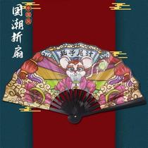2024 Guochao fan 8-inch student antique plastic fan silk folding fan illustration style folding fan bar disco fan