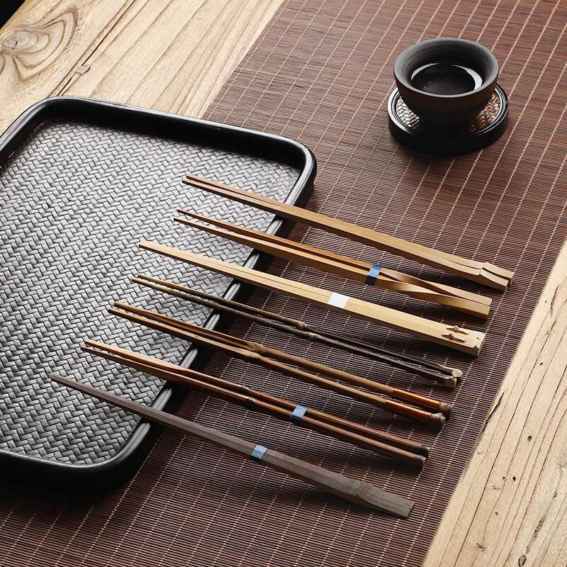 天然竹制手工环保竹筷日式料理尖头筷创意家用复古中式竹节筷子