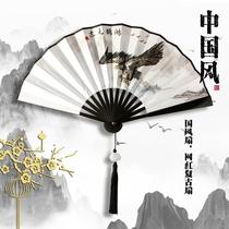 8-inch folding fan Chinese style ancient style double-sided silk cloth 18 square color printed mens and womens Hanfu folding fan dance fan