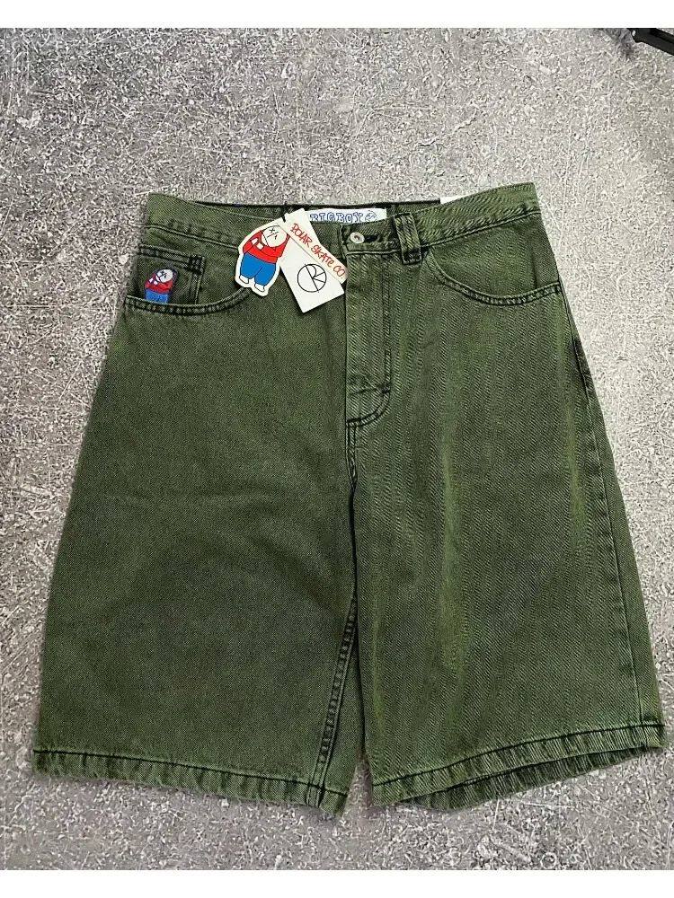 Езда штаны retro hip hop cartoon graphic streetwear denim shorts y2k