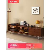 High-end retro solid wood TV cabinet Nordic sliding door wall cabinet combination cabinet living room home small apartment complete TV