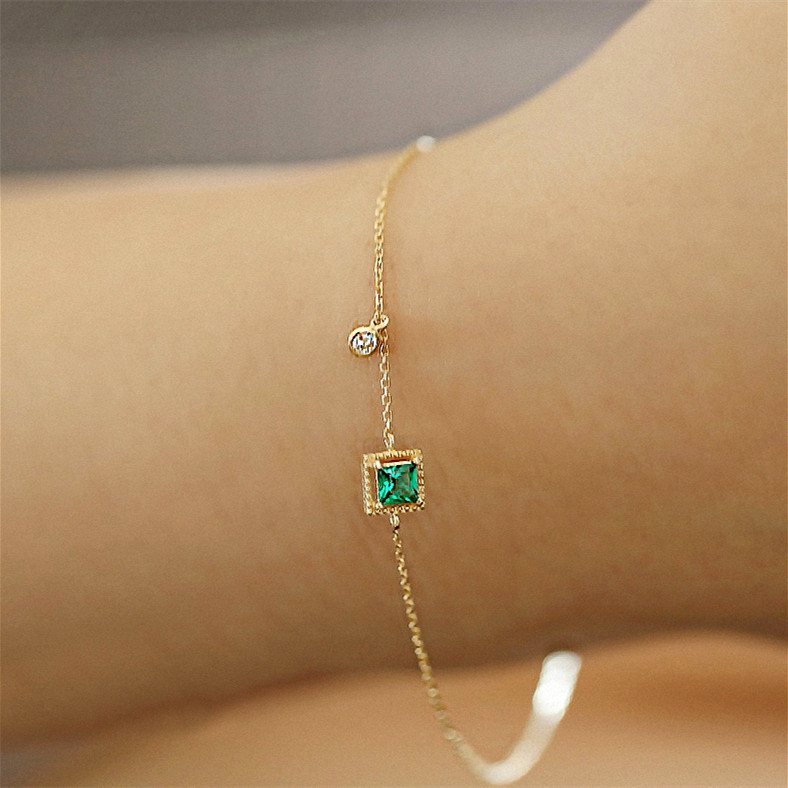 Emerald Square Diamond Bracelet for Women, Sterling Silver Plated with 18K Gold Color, Sugar Cube Square Bracelet, Simple and High-End Gift