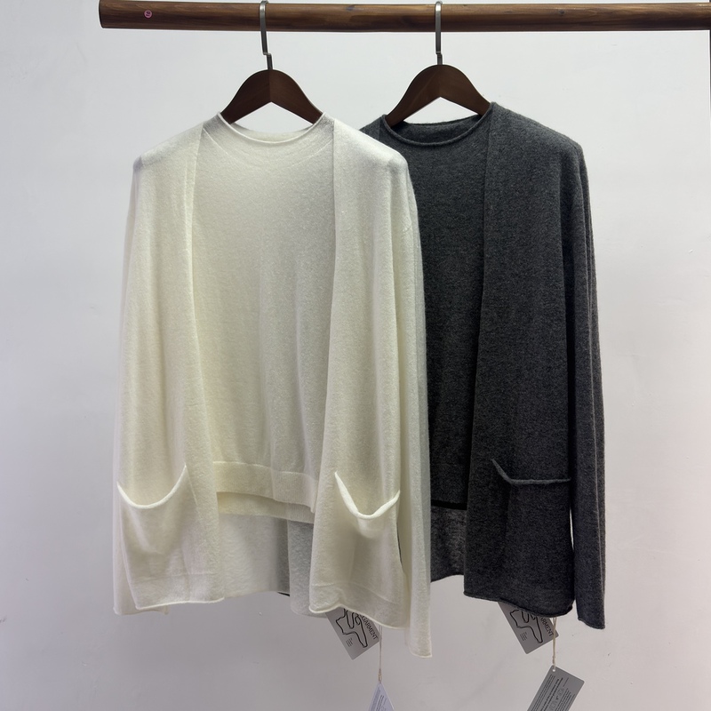 25-Count 24-Needle Camel Hair Lazy Style Cardigan for Women, Mid-Length Loose Pocket Sweater Coat, Vest, Shawl Two-Piece Set