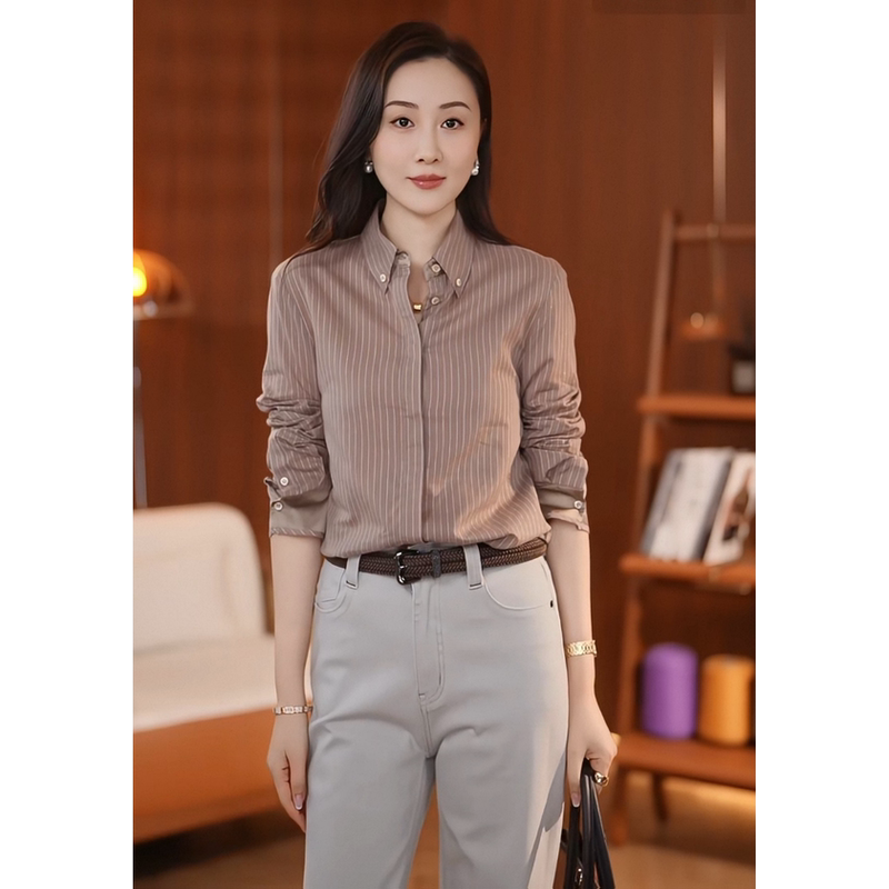 Lesamis·「Intelligent Line Rhythm」Luxury Line·Mulberry Silk Fine Shimmer Stripe Shirt C012003020 Lesamis·「Intelligent Line Rhythm」Luxury Line·Mulberry Silk Fine Shimmer Stripe Shirt C012003020