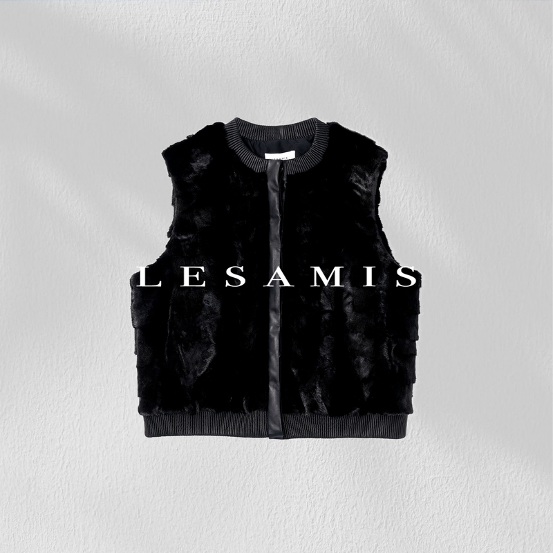 Lesamis·「Black Obsidian」Luxury Line·Mink Sheepskin Silk Lined Fur Vest 781002751