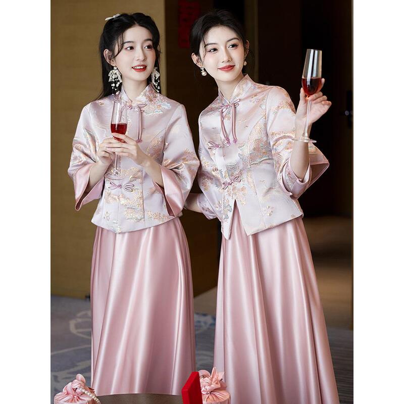Bridesmaid Dresses for Women, Winter Thickened Chinese Style 2025 New Model, Long-Sleeved Vintage High-End Feel Sister Group Bridesmaid Dresses Bridesmaid Dresses for Women, Winter Thickened Chinese Style 2025 New Model, Long-Sleeved Vintage High-End Feel Sister Group Bridesmaid Dresses