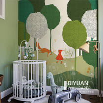 Childrens room wall covering green forest wallpaper mural Nordic creative bedroom bedside background wall art wallpaper