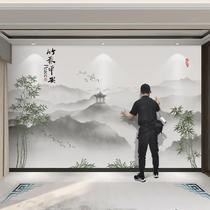 16d modern Chinese ink TV background wallpaper 8d landscape study room decoration mural 5d living room bamboo wall covering