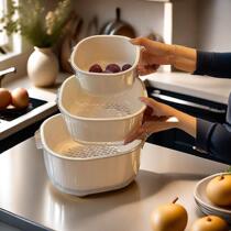 Double-layer vegetable sink drain basket kitchen household plastic fruit plate living room water filter basket wash vegetable basket