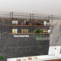 Metal solid wood storage rack bar counter bar wall cabinet hanging rack wine rack wine glass wine cabinet restaurant ceiling flower rack