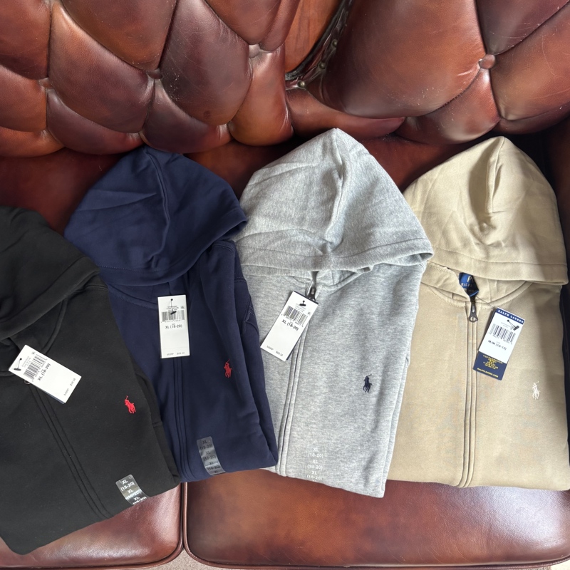 In Stock Polo Ralph Lauren Children's Hooded Zip-Up Sweatshirt Jacket for Boys and Girls, Thin Fleece Gray