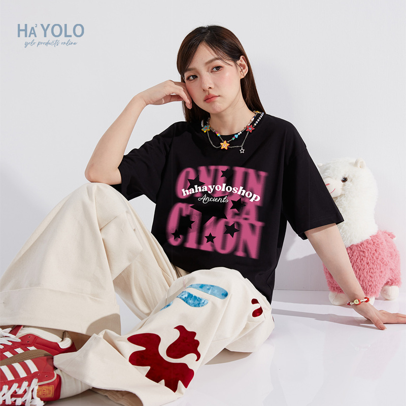 Hahayolo European and American High Street Gradient Letter Print Round Neck Short-Sleeved Pure Cotton T-Shirt for Women, Summer Trendy Brand, Loose Fit, Couple Style Hahayolo European and American High Street Gradient Letter Print Round Neck Short-Sleeved Pure Cotton T-Shirt for Women, Summer Trendy Brand, Loose Fit, Couple Style