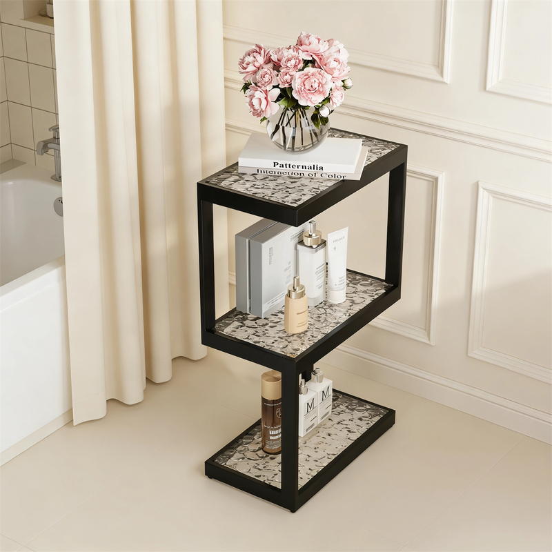 Bathroom Storage Rack, Floor-Standing, for Shower Room, Toilet, Bathtub, Gap-Specific Storage, High-End Glass Shelf
