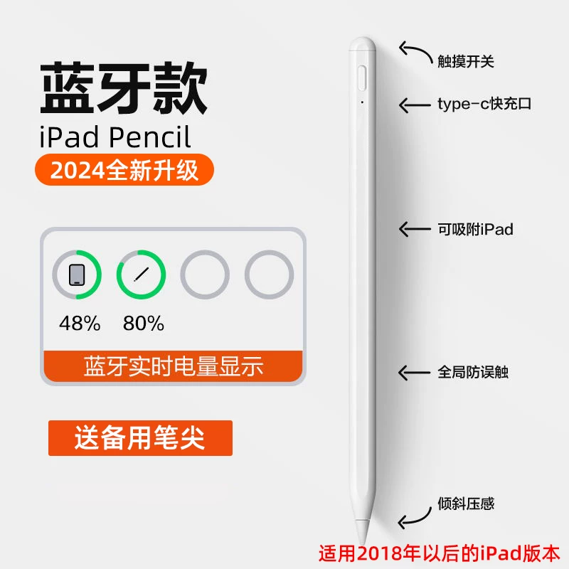 Плоская сенсорная ручка для iPad, совместима с Apple Pencil, стилус, стилус для iPad, 1-го поколения, 2-го поколения, магнитная зарядка, iPencil 2-го поколения, стилус, плоская замена, предотвращает случайное касание