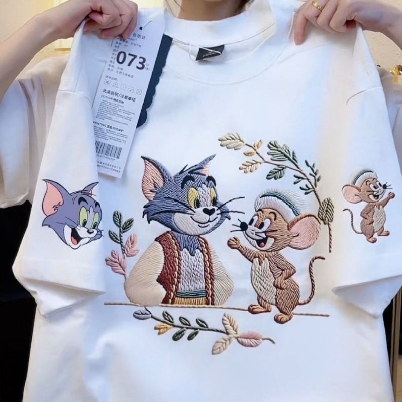 Children's Tom and Jerry Printed Cotton Short-Sleeved T-Shirt for Boys and Girls, Summer Tom and Jerry Trendy Brand Tops for Older Kids