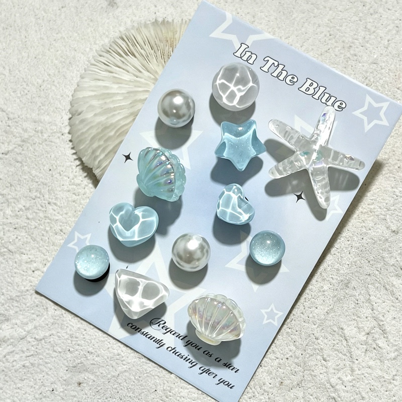 Blue Secret Starfish Shell Ocean Hole Shoe Charms DIY Accessories Decoration Transparent Shiny Detachable
