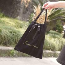 Korean style Ins drawstring bag velvet embroidered handbag travel storage bag cosmetics small sundries organizer bag