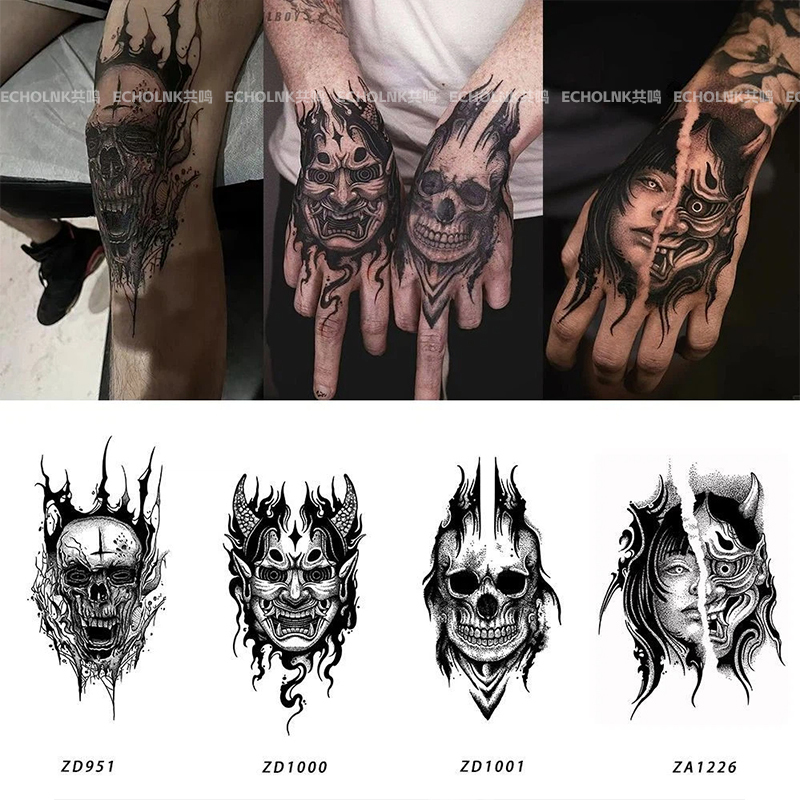 European and American Dark-Style Back Tattoo with Skull and Herbal Design, Semi-Permanent, Waterproof, Long-Lasting, Unisex, Geisha-Style Realistic Tattoo European and American Dark-Style Back Tattoo with Skull and Herbal Design, Semi-Permanent, Waterproof, Long-Lasting, Unisex, Geisha-Style Realistic Tattoo