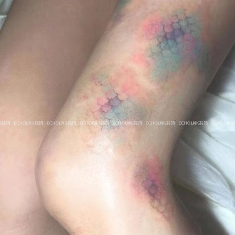 High-Quality Realistic Painted Mermaid Makeup Scale Colorful Tattoo Stickers for Women, Waterproof, Long-Lasting, Leg Use, Disposable and Washable High-Quality Realistic Painted Mermaid Makeup Scale Colorful Tattoo Stickers for Women, Waterproof, Long-Lasting, Leg Use, Disposable and Washable