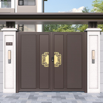 Aluminum alloy carved villa gate courtyard electric sliding single and double doors rural self-built house door plaque customization