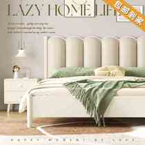 Cream style solid wood bed modern simple 1 5m single double bed Nordic white 1m 8 master bedroom soft package storage wedding bed