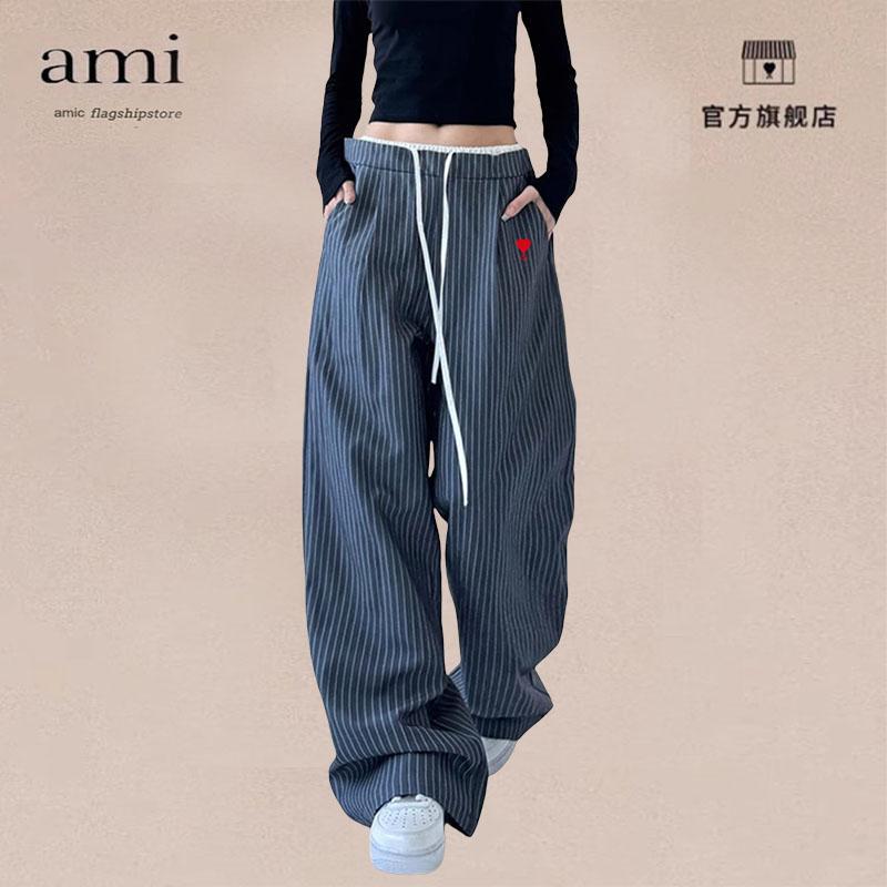 Authentic Amic American Retro Patchwork Double Waistband Striped Casual Pants for Women, Spring 2025 Style, Loose Wide-Leg Pants Authentic Amic American Retro Patchwork Double Waistband Striped Casual Pants for Women, Spring 2025 Style, Loose Wide-Leg Pants
