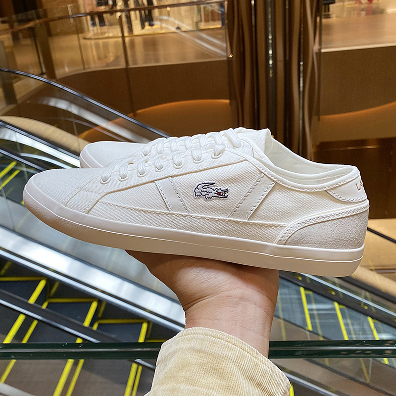 Lacoste French Crocodile White Retro Men's Shoes Color-Blocked Canvas Shoes White Shoes Low-Top Casual Sneakers Spring and Summer