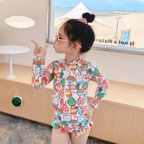 Balabala childrens swimsuit quick-drying sun protection childrens long-sleeved one-piece swimsuit Chinese style summer princess style infant