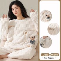 INS Japan Bear Autumn Winter Warm Flannel Women Pajamas Set