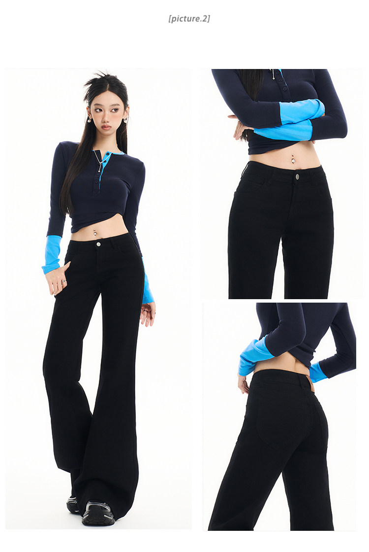 Foxyz FoXYZ黑色牛仔褲2025年春秋新款女低腰小個子美式不貼腿微喇叭褲|牛仔褲|ETMall東森購物網