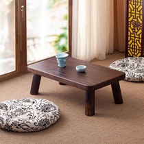 Japanese bay window table solid wood tatami coffee table simple kang table burnt paulownia small square table window sill table Chinese culture low table
