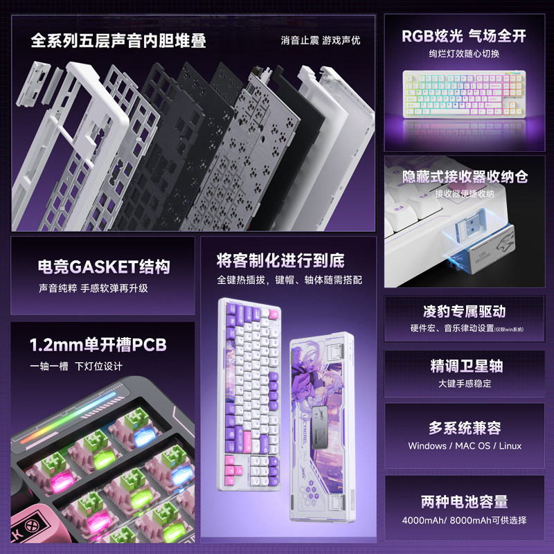 Lingbao K87Pro Mechanical Keyboard Wukong Customized Wireless Bluetooth Three-Mode Gaming Office Gaming Black Myth Fx