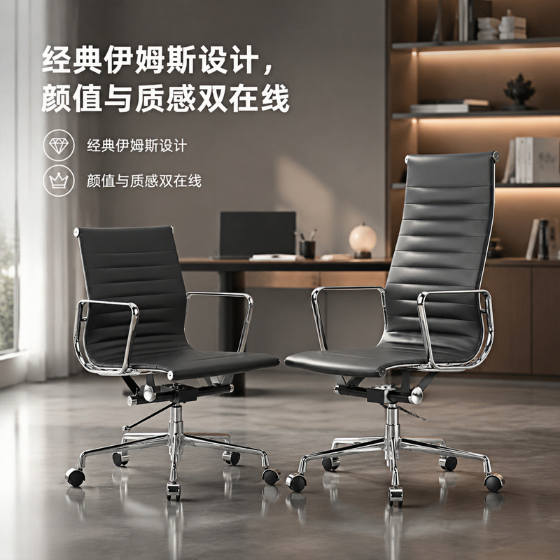 Eames Office Chair, Bauhaus Chair, Leather Conference Room Chair, Adjustable Swivel Seat, Genuine Leather Study Computer Chair
