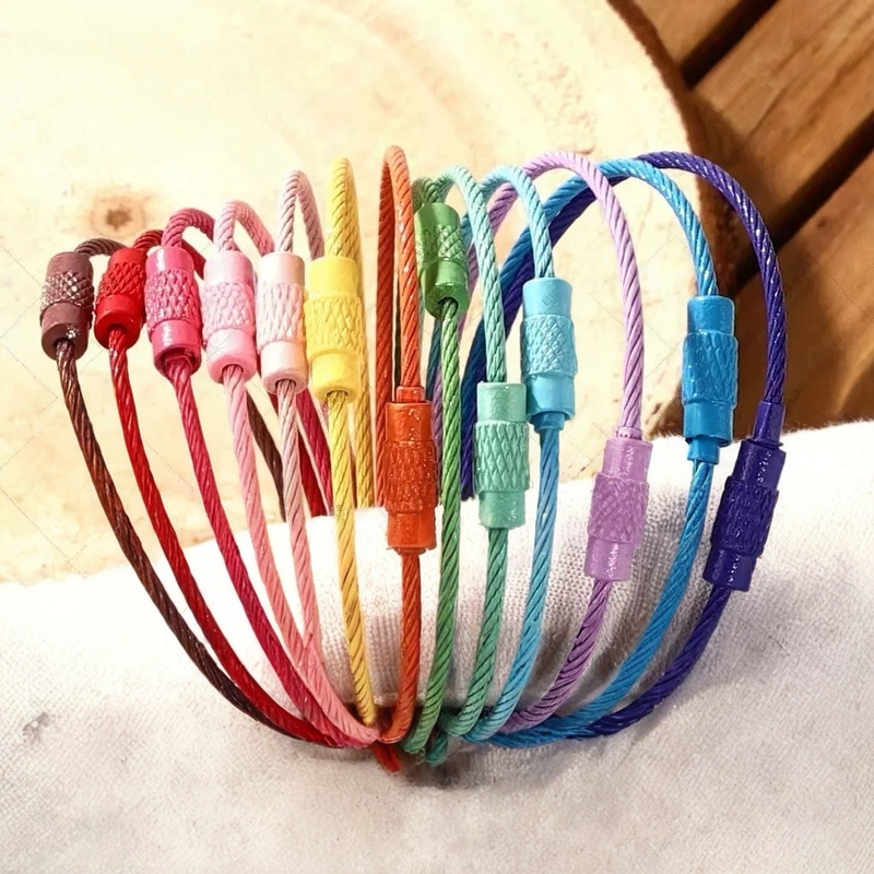 Colorful Painted Steel Wire Ring Keychain DIY Creative Steel Wire Rope Key Chain Ring Pendant for Car Personalized Creativity