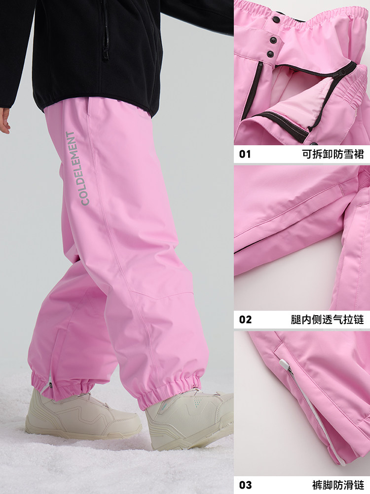 Coldelement Ski Pants for Women and Men, Warm, Snowboard, Waterproof, White, Windproof, Professional 3L Loose Pants, Snow Wear