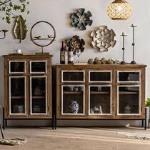 Glass home kitchen storage cabinet living room wood color storage cabinet manufacturer small apartment integrated wall tea cabinet