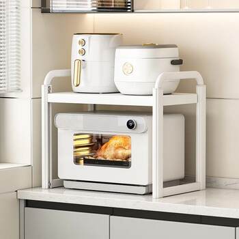 Kitchen microwave oven storage rack countertop oven pot storage rack household desktop rice cooker white storage rack