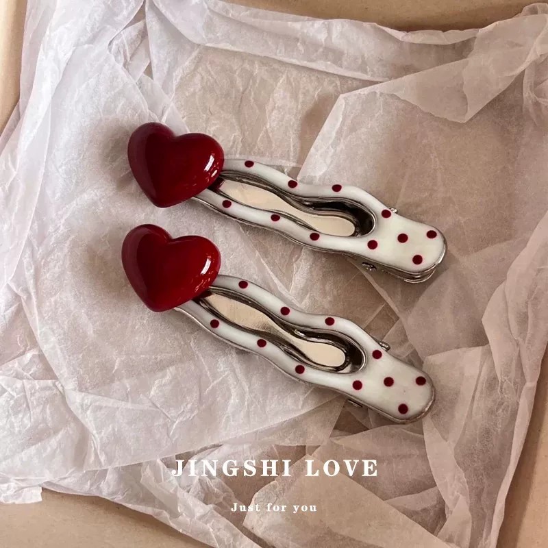 Elegant and Versatile Polka Dot Hair Clip, Anchor Red Heart Cherry Cute Side Clip, Bangs Clip, High-End Hair Accessory for Women