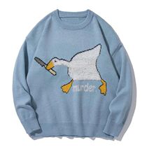 Men Harajuku Sweater Cartoon Spoof Goose Print Pullover Casu