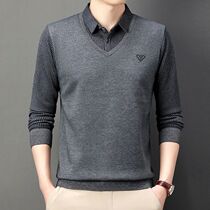 2024 Autumn Fake Two-Piece Long-Sleeved T-Shirts for Men Mid