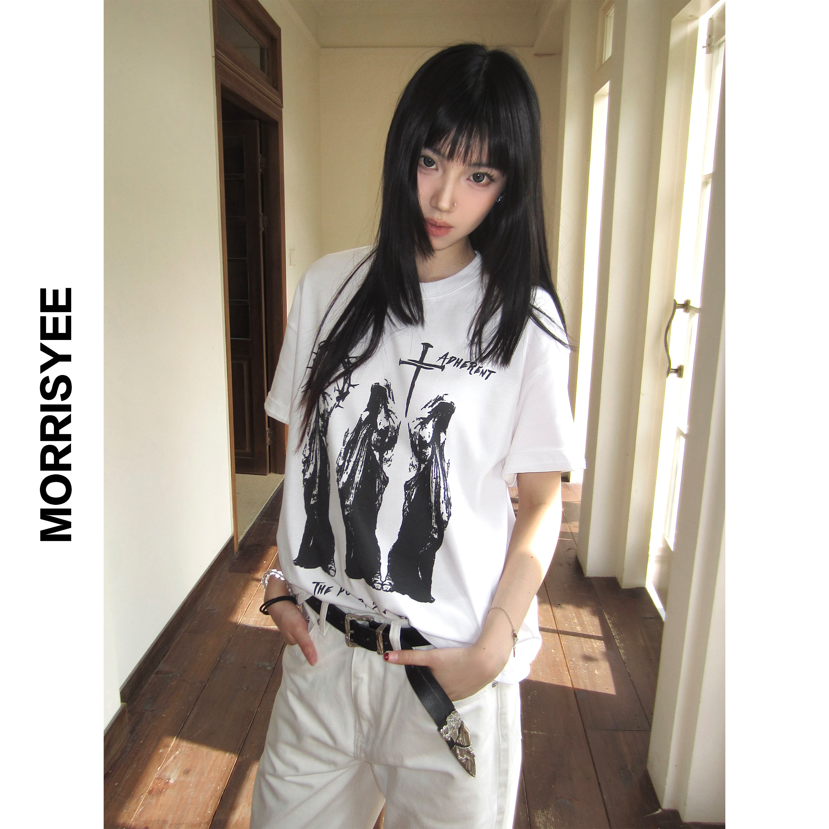 MORRISYEE「原创」Vintage短宽纯棉美式印花复古短袖T恤上衣男女