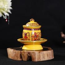 Factory direct sales Buddhist supplies ceramic decal water supply cup Eight Auspicious Lotus Ceramic Water Supply Cup L