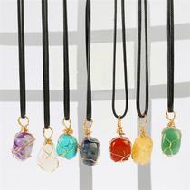 European and American Irregular Silk Crystal Pendant Necklace Womens Colorful Stone Clavicle Chain Birthday Holiday Gift Accessories