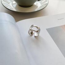 Korean version S925 silver fashionable temperament wide version hollow zircon personalized open ring ring for women