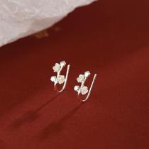 s999 sterling silver simple peach blossom ear hook light luxury niche ancient style flower ear hook new Chinese style trendy ear stud jewelry