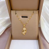 Light luxury full diamond micro-encrusted really cute puppy necklace copper electroplated real gold pendant ins style