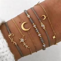 2022 New Creative Simple Temperament Womens Bracelet Chain LOVE Star Moon Bracelet Set