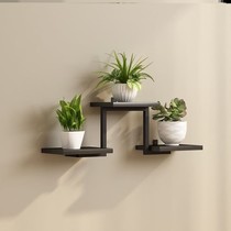 Wall flower rack iron solid wood retro storage rack wall hanging one-word partition laminate bookshelf decoration multi-layer punch-free