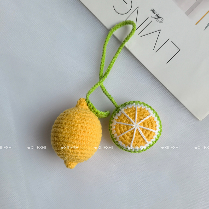 Lemon Bag Pendant, Hand-Knitted New Fruit Lemon Yarn Crochet Keychain DIY Finished Product